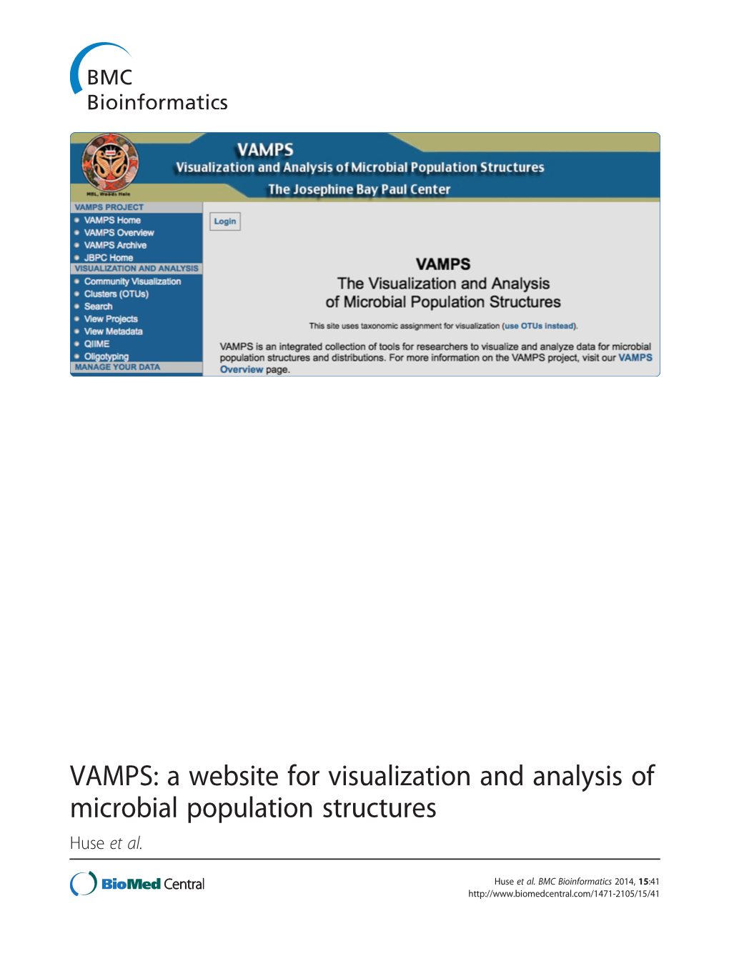 VAMPS: a Website for Visualization and Analysis of Microbial Population Structures Huse Et Al