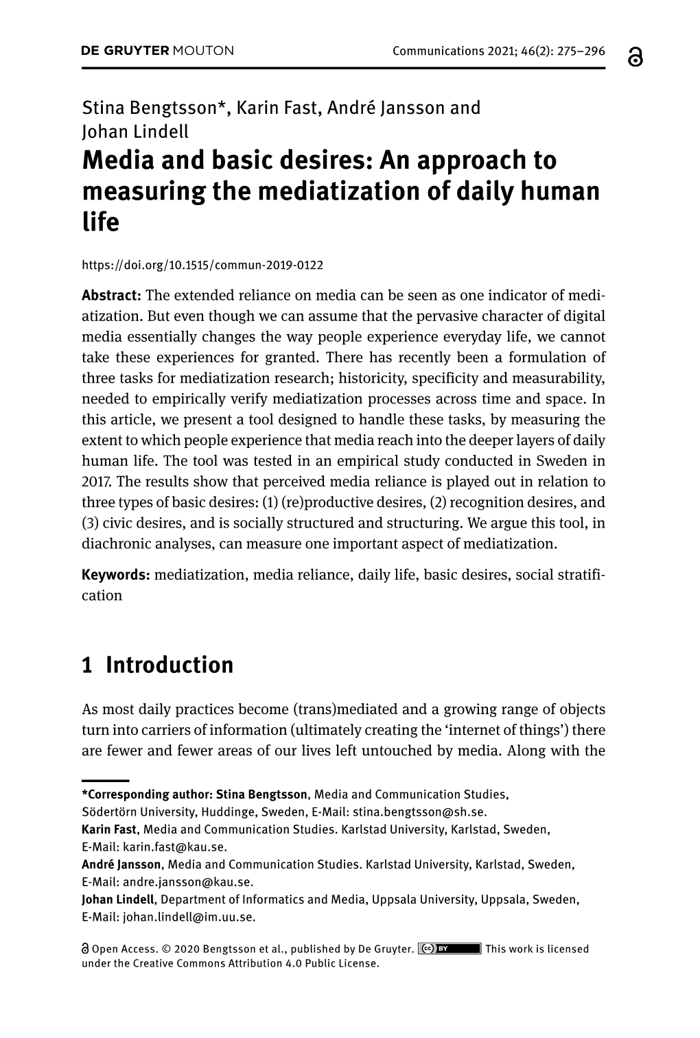 Media and Basic Desires: an Approach to Measuring the Mediatization of Daily Human Life