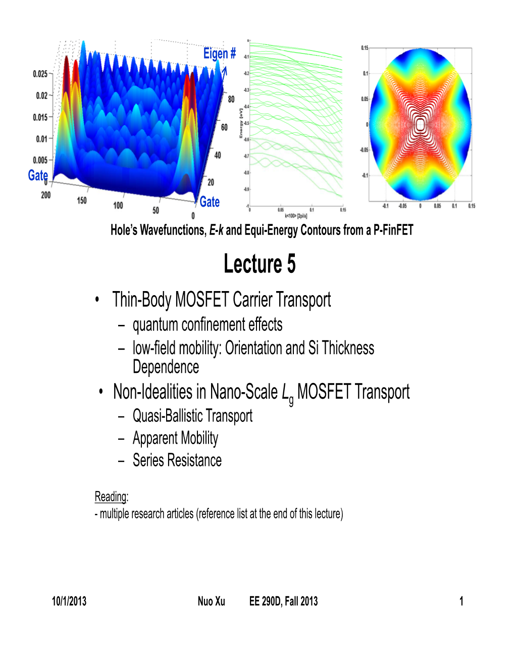 Lecture 5 • Thin-Body MOSFET Carrier Transport – Quantum Confinement Effects – Low-Field Mobility: Orientation and Si Thickness Dependence