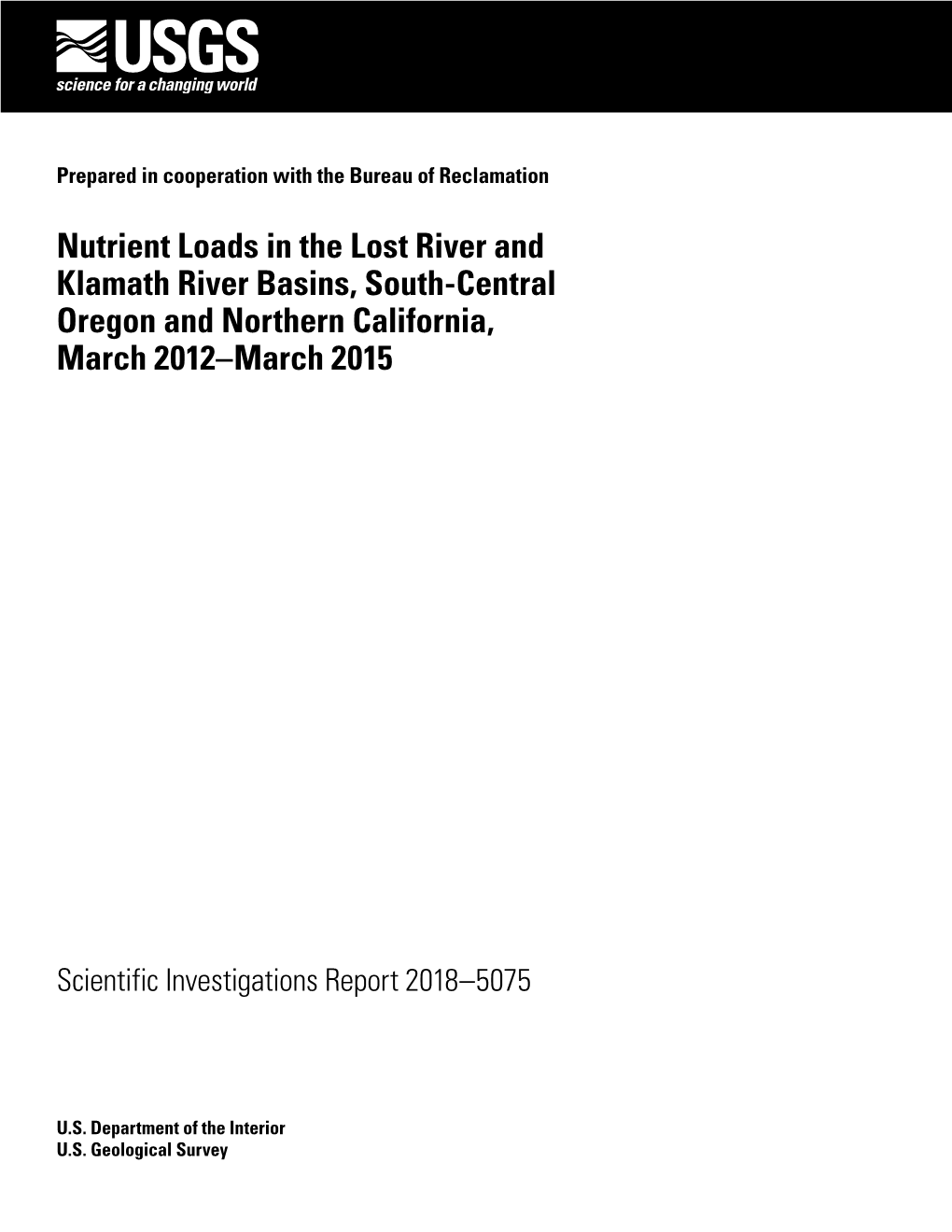 Nutrient Loads in the Lost River and Klamath River Basins, South-Central Oregon and Northern California, March 2012–March 2015