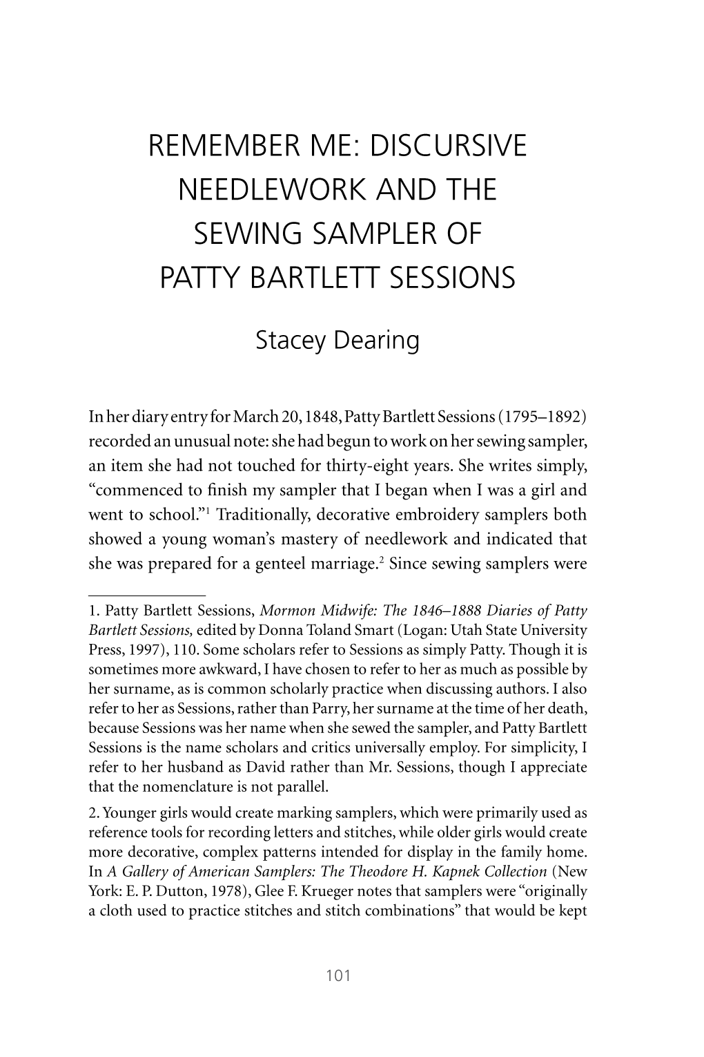 Discursive Needlework and the Sewing Sampler of Patty Bartlett Sessions