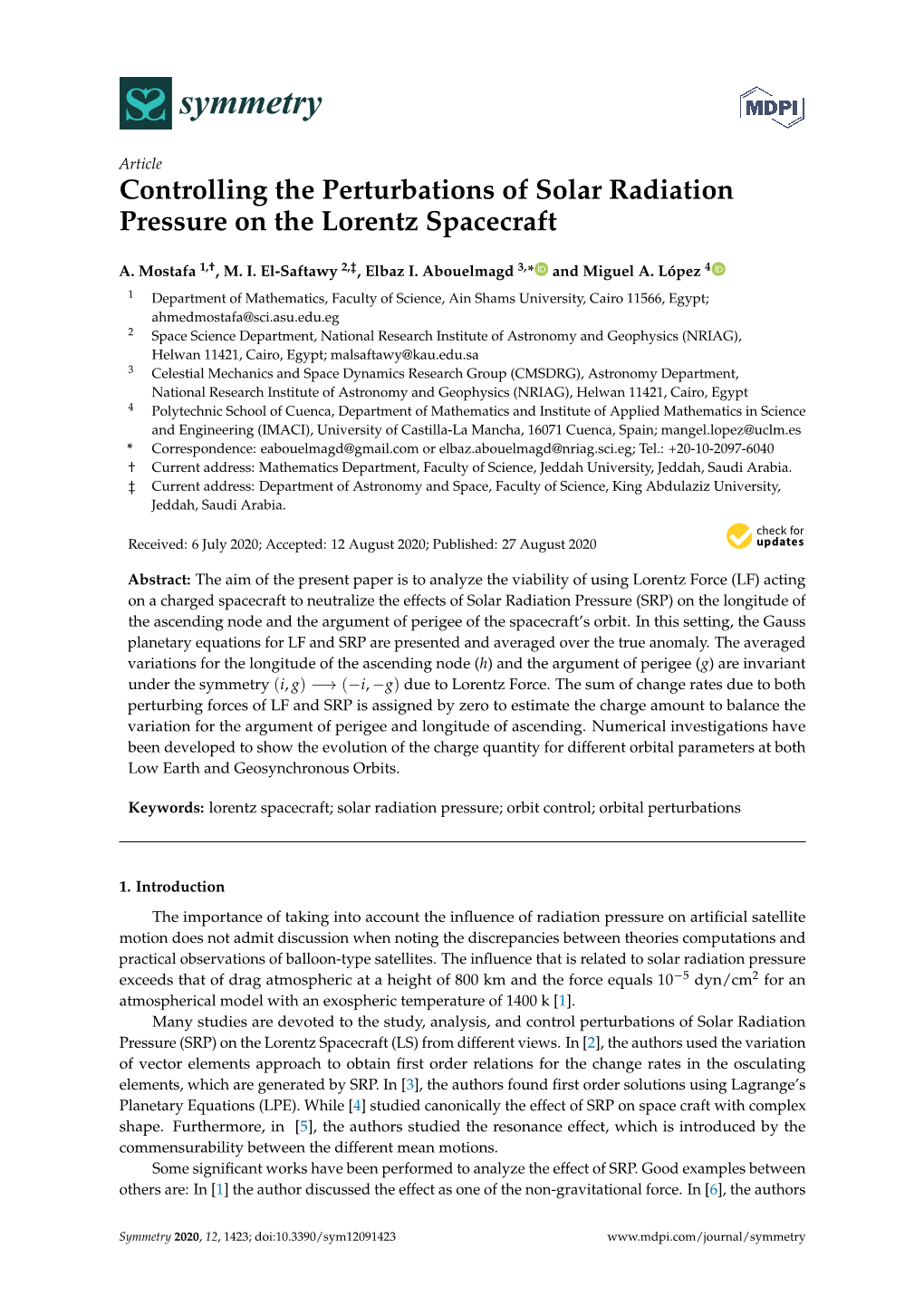 Controlling the Perturbations of Solar Radiation Pressure on the Lorentz Spacecraft