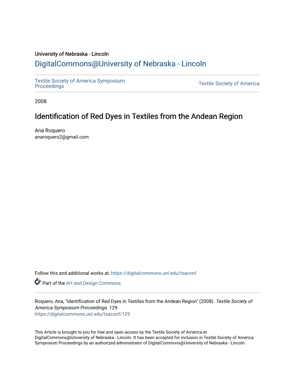 Identification of Red Dyes in Textiles from the Andean Region