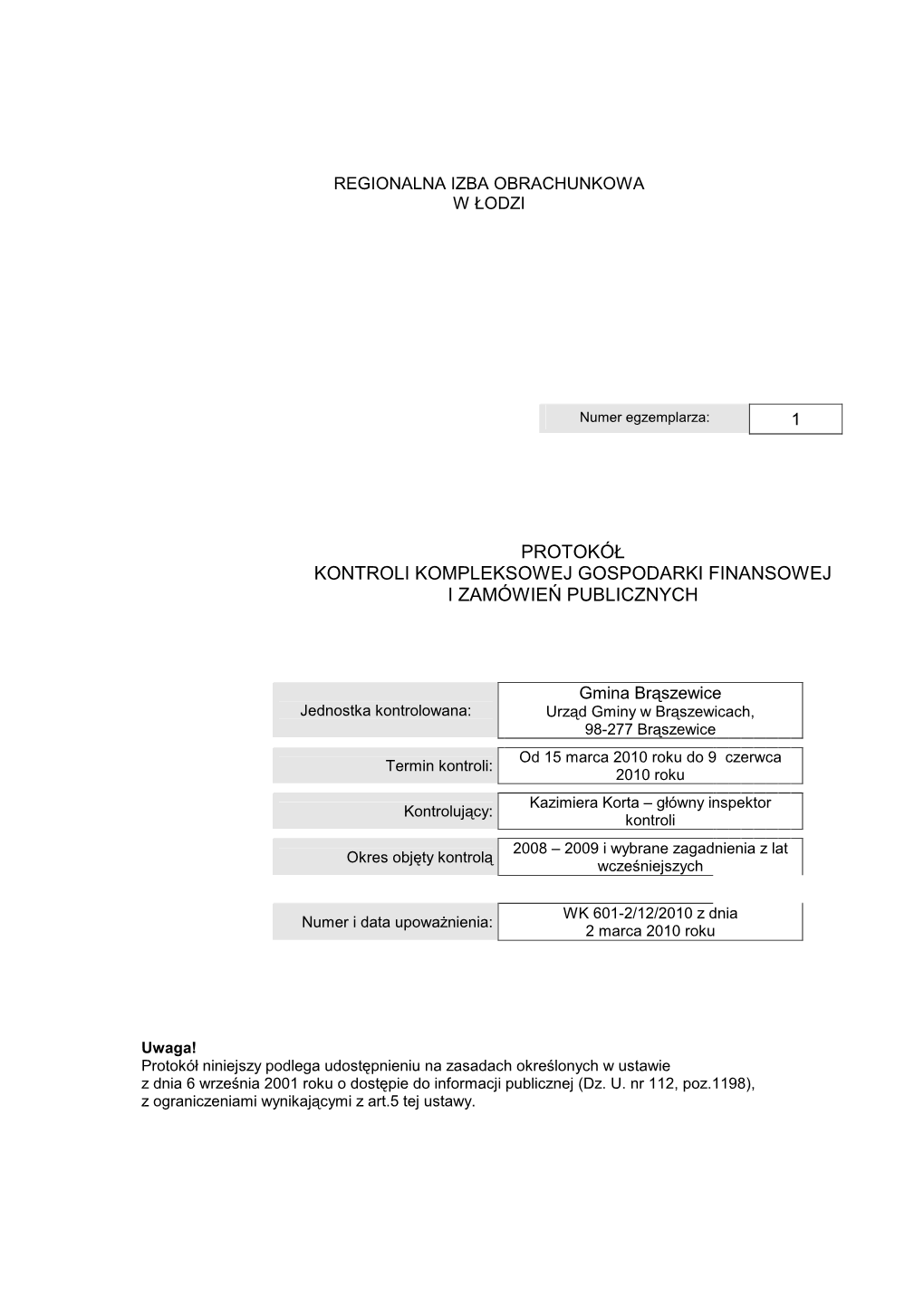 Protokół Kontroli Kompleksowej Gospodarki Finansowej I Zamówie Ń Publicznych