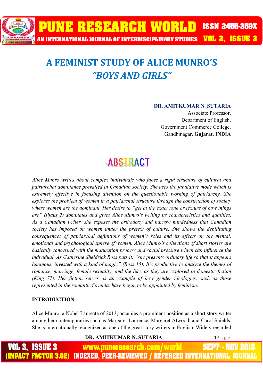 A Feminist Study of Alice Munro's “Boys and Girls”