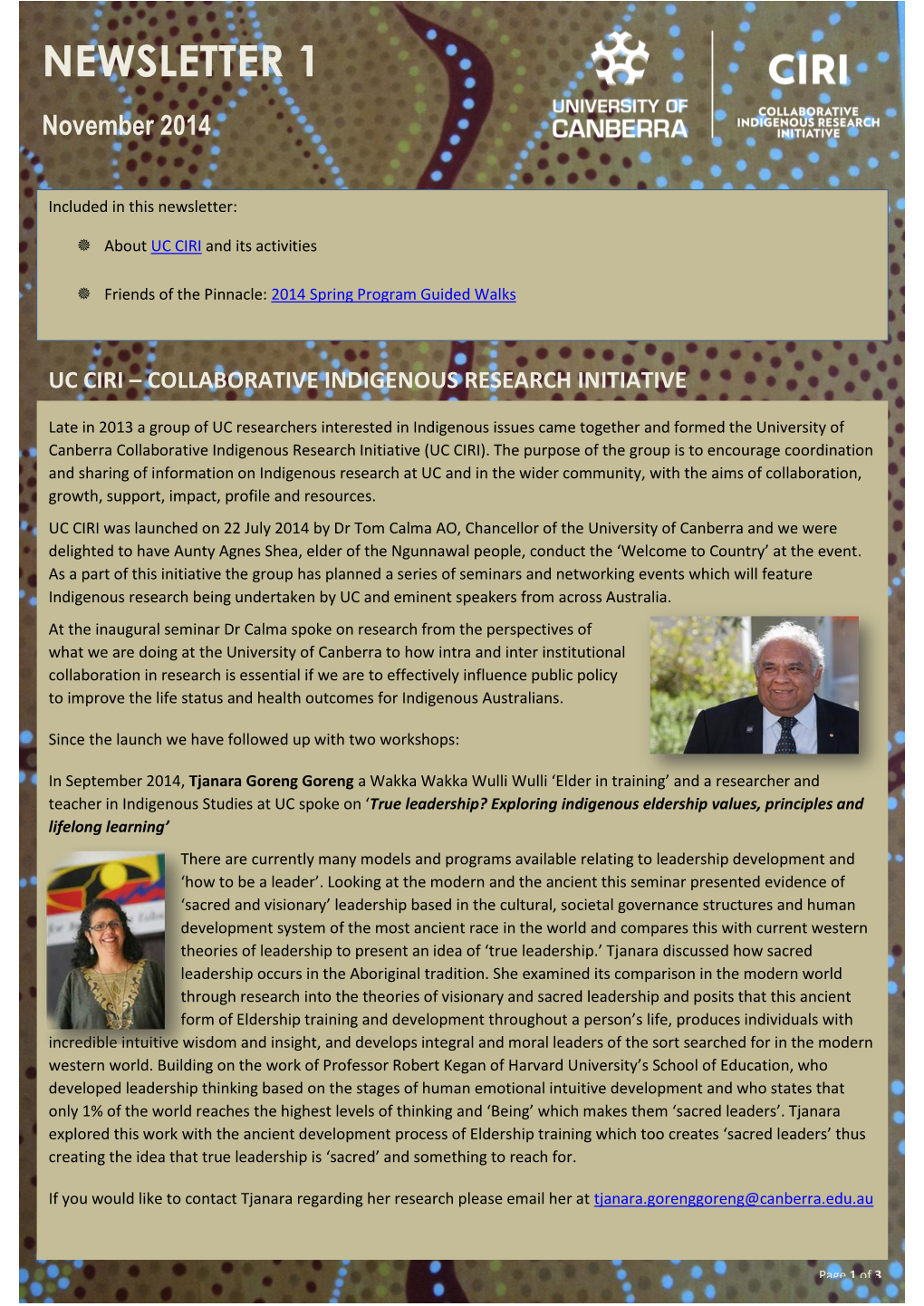 UC CIRI Newsletter 1 November 2014