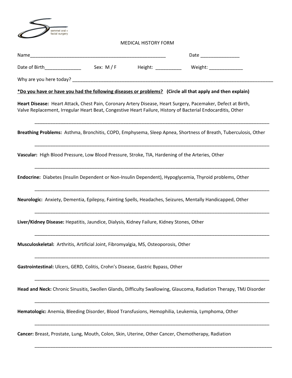 Medical History Form