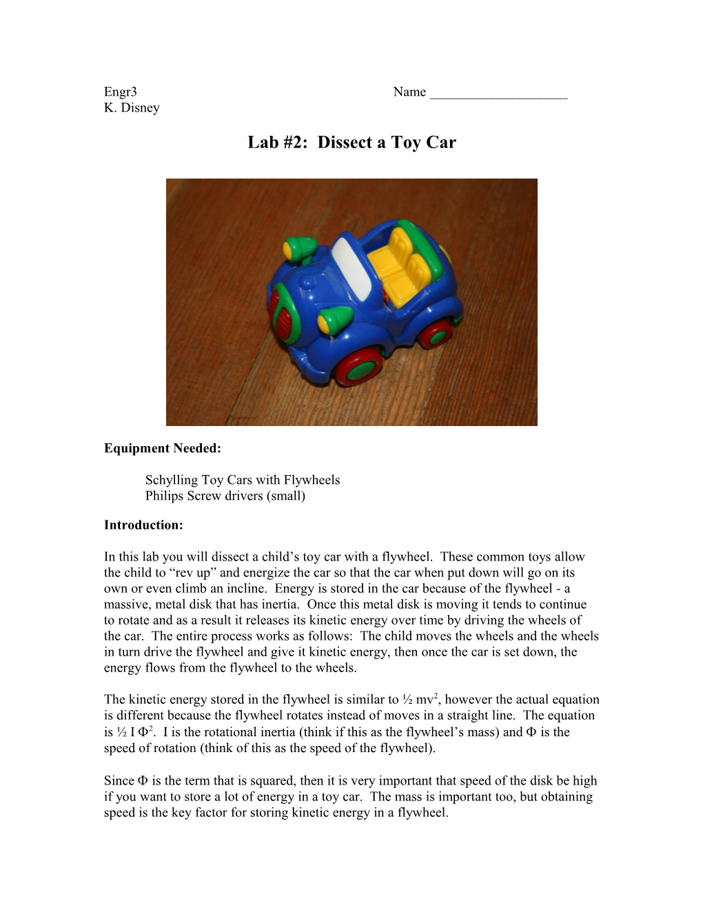 Lab #2: Dissect a Toy Car