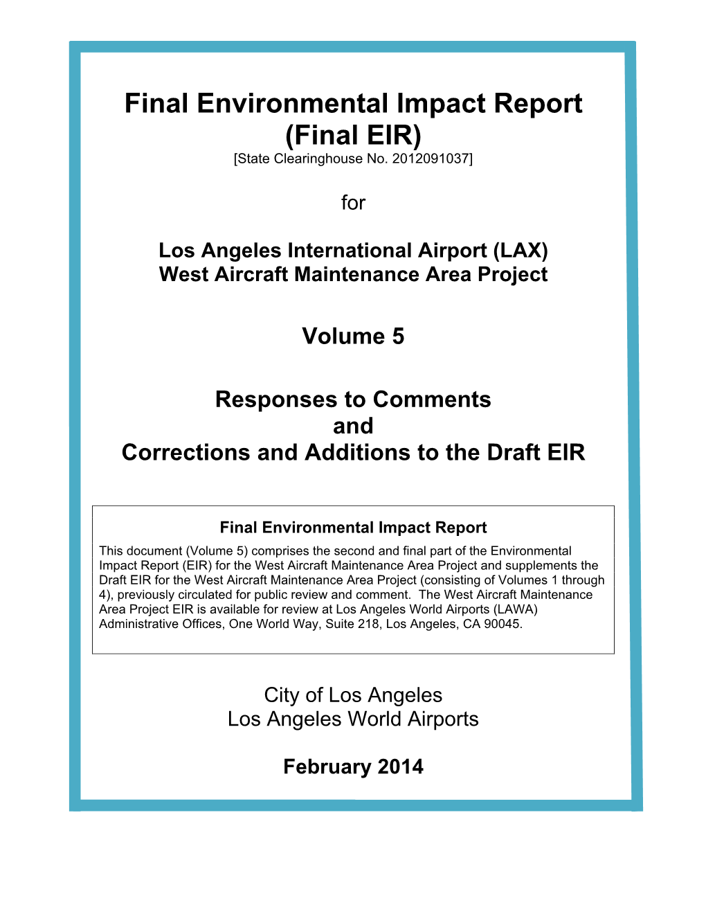 Final Environmental Impact Report (Final EIR) [State Clearinghouse No