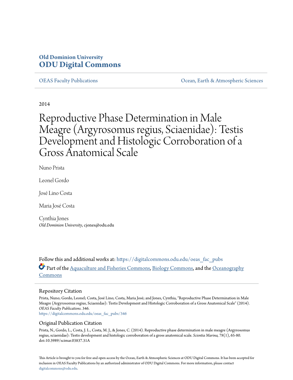 Reproductive Phase Determination in Male Meagre (Argyrosomus Regius, Sciaenidae)