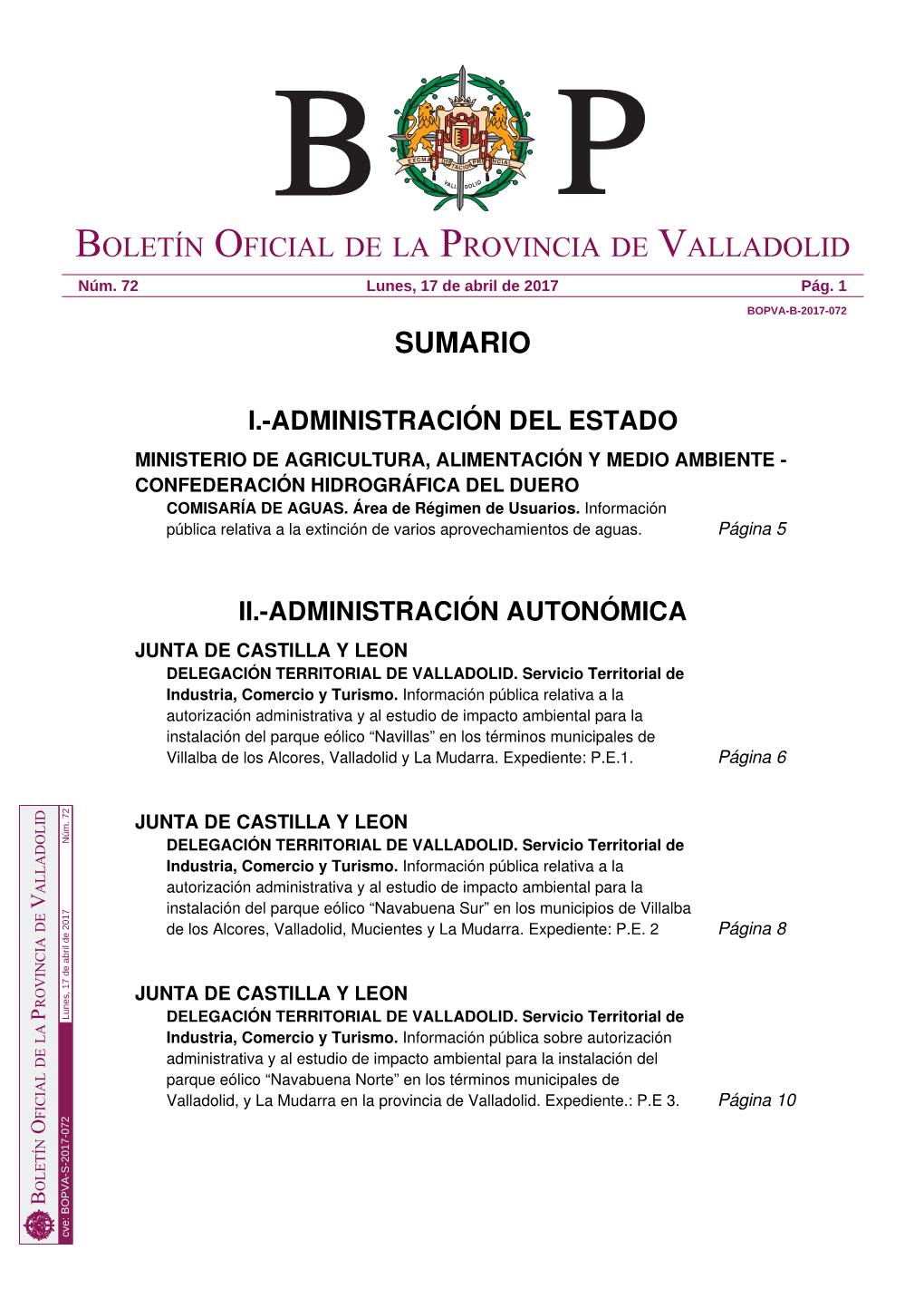 Sumario Boletín Oficial De La Provincia De Valladolid