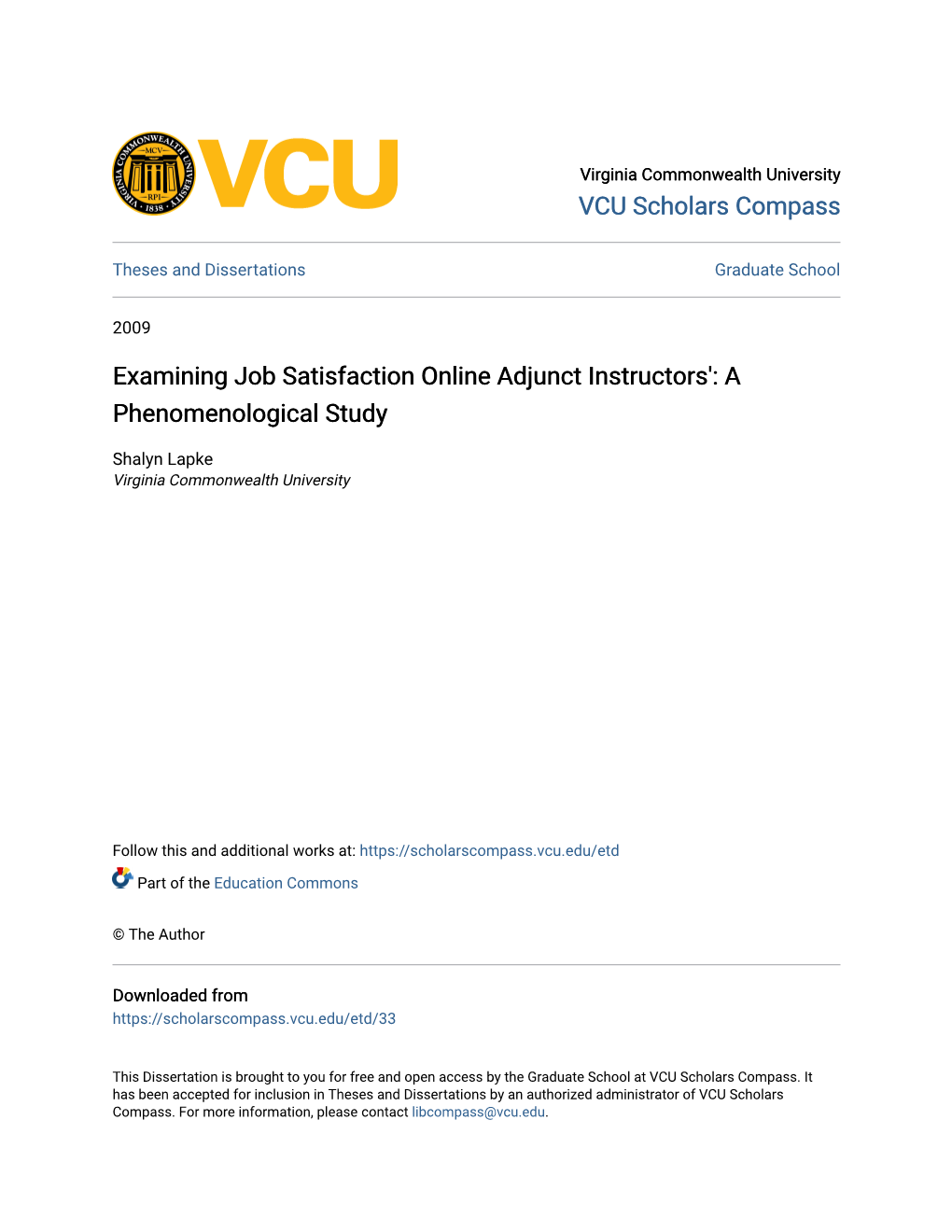 Examining Job Satisfaction Online Adjunct Instructors': a Phenomenological Study