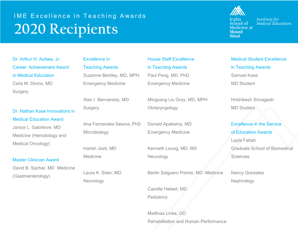 2020 Recipients