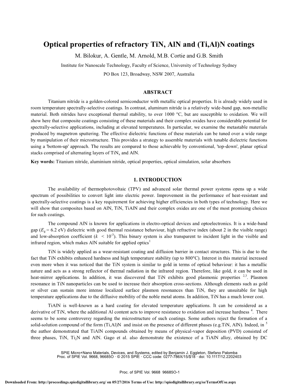 Optical Properties of Refractory Tin, Aln and (Ti,Al)N Coatings M