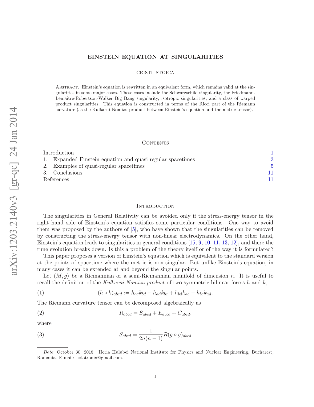 Einstein Equation at Singularities