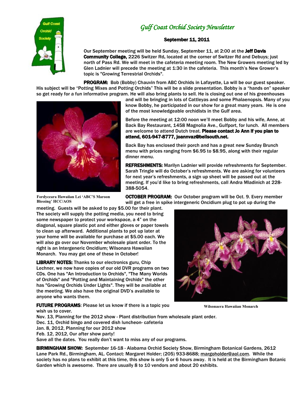 Gulf Coast Orchid Society Newsletter