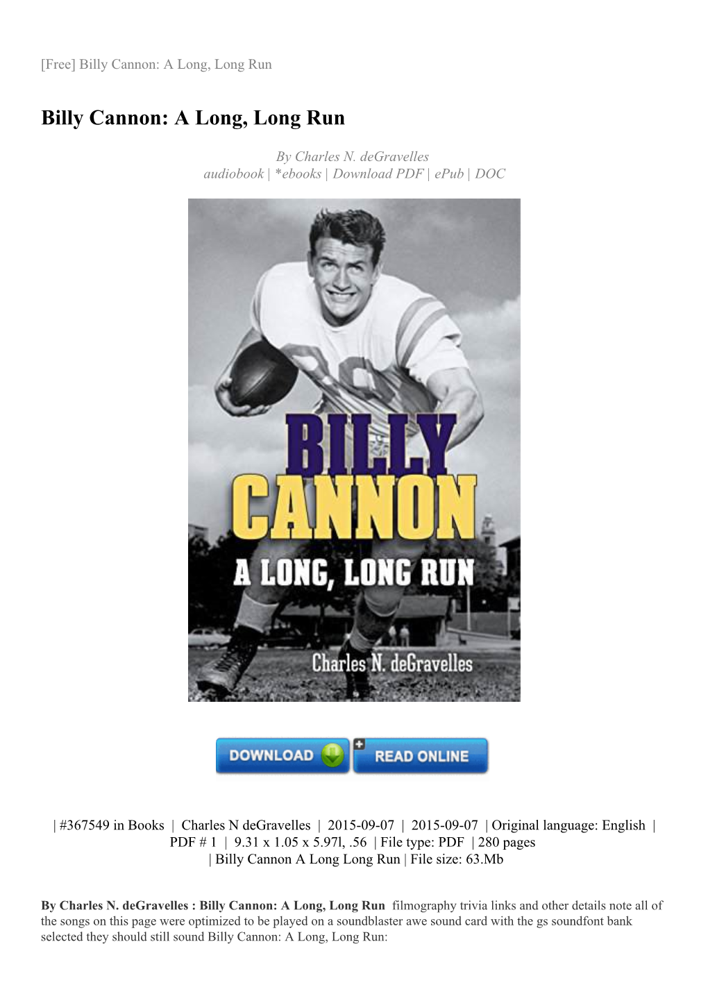 Billy Cannon: a Long, Long Run