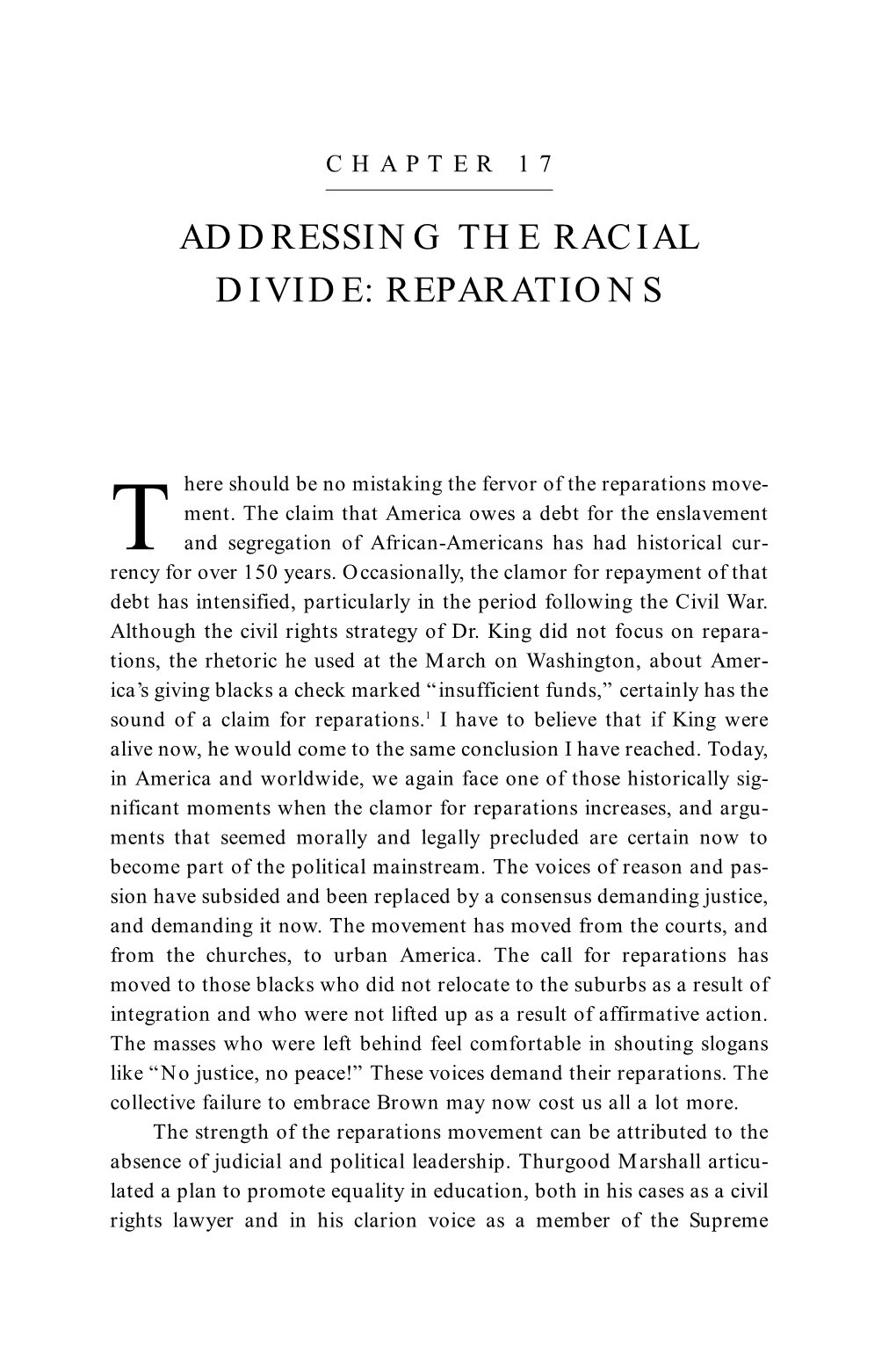 Addressing the Racial Divide: Reparations