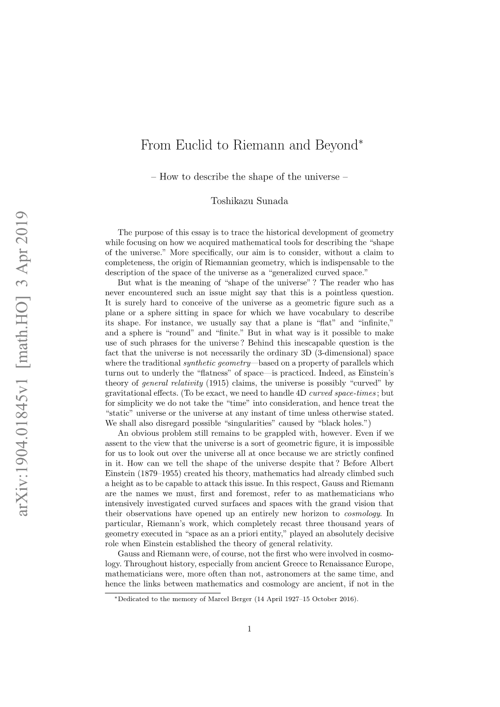 Arxiv:1904.01845V1 [Math.HO] 3 Apr 2019 Their Observations Have Opened up an Entirely New Horizon to Cosmology