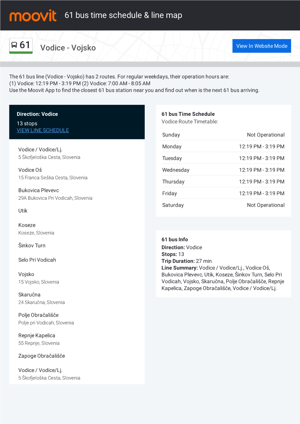 61 Bus Time Schedule & Line Route