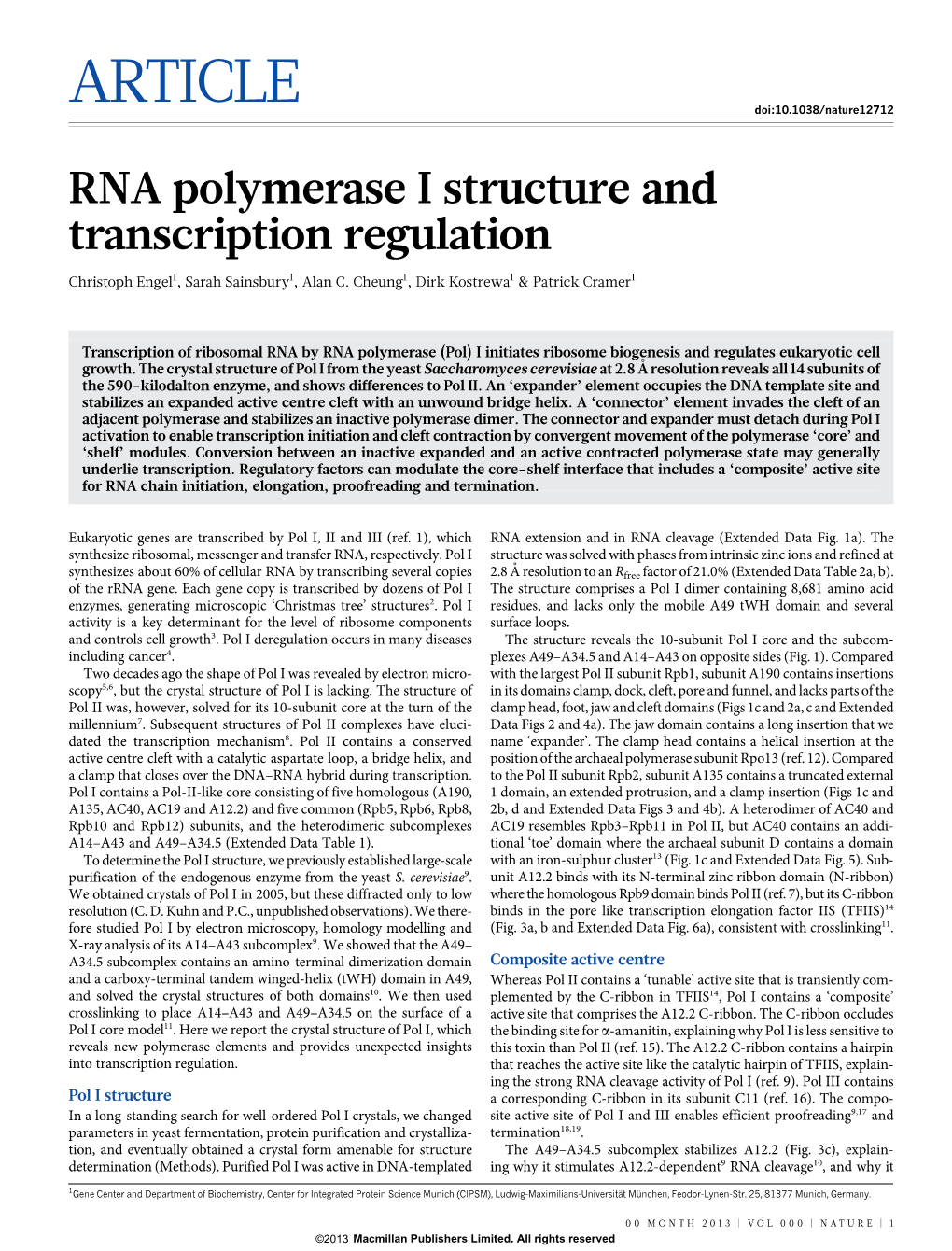 RNA Polymerase I Structure and Transcription Regulation