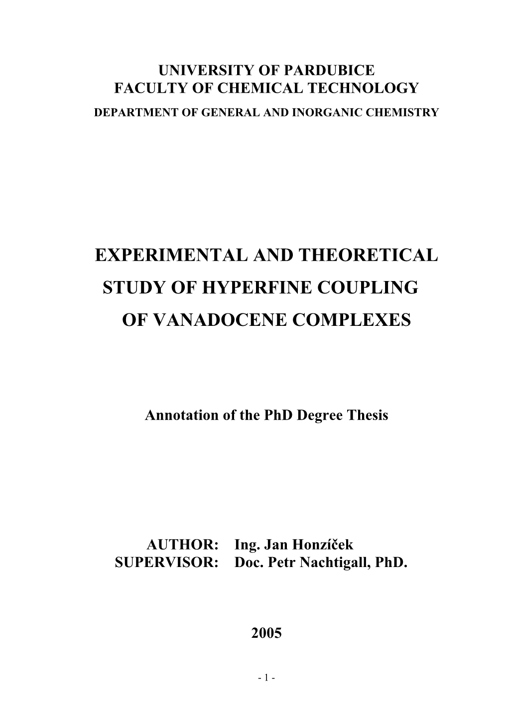 Experimental and Theoretical Study of Hyperfine Coupling of Vanadocene Complexes