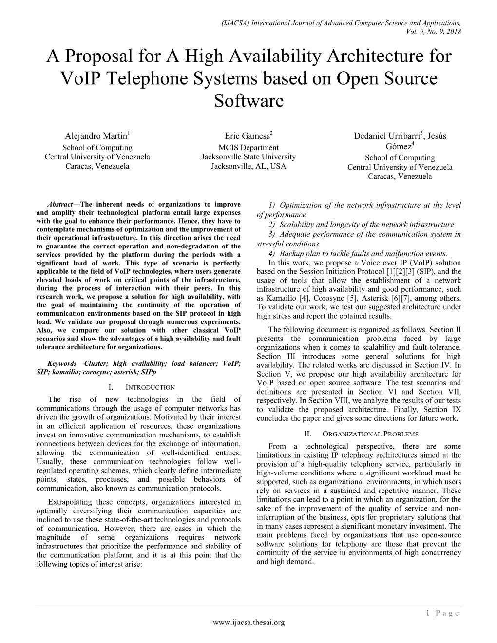 A Proposal for a High Availability Architecture for Voip Telephone Systems Based on Open Source Software