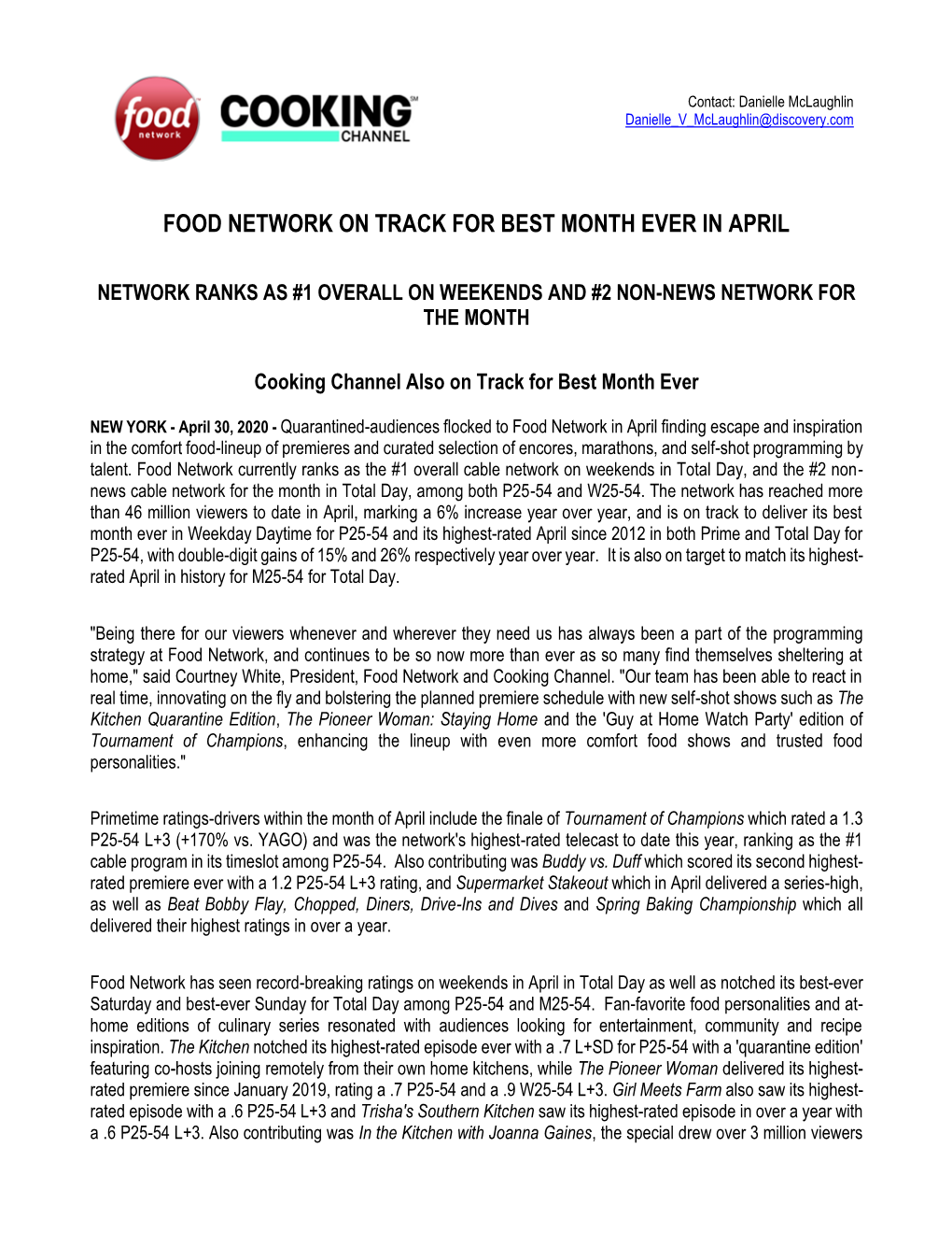 Food Network on Track for Best Month Ever in April