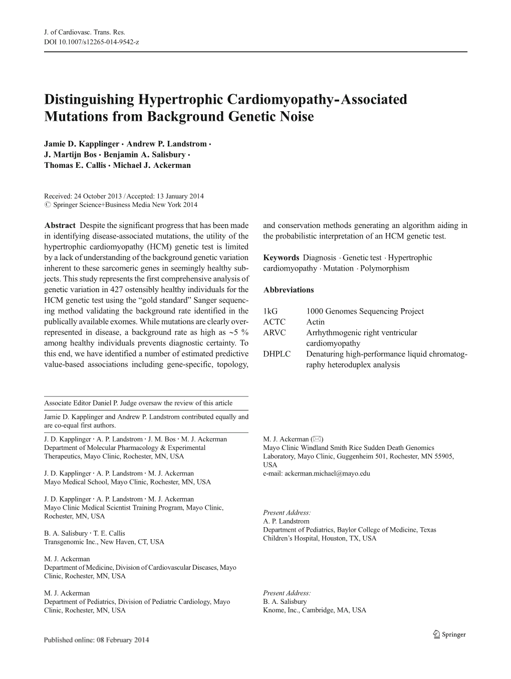 Distinguishing Hypertrophic Cardiomyopathy-Associated Mutations from Background Genetic Noise