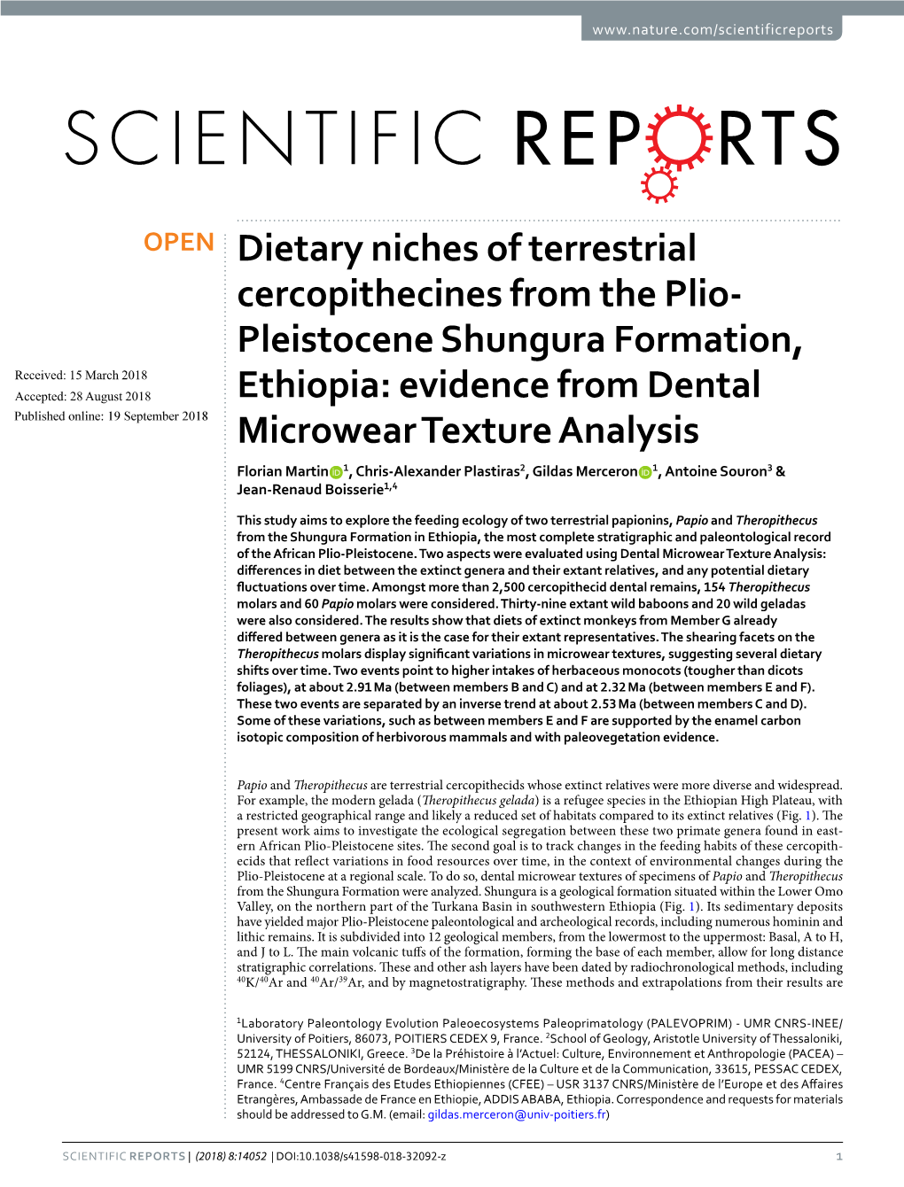 Dietary Niches of Terrestrial Cercopithecines from the Plio-Pleistocene Shungura Formation, Ethiopia