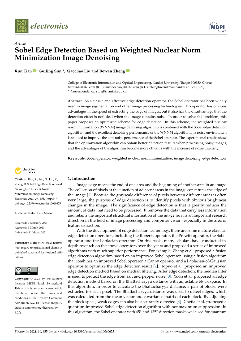 Sobel Edge Detection Based on Weighted Nuclear Norm Minimization Image Denoising