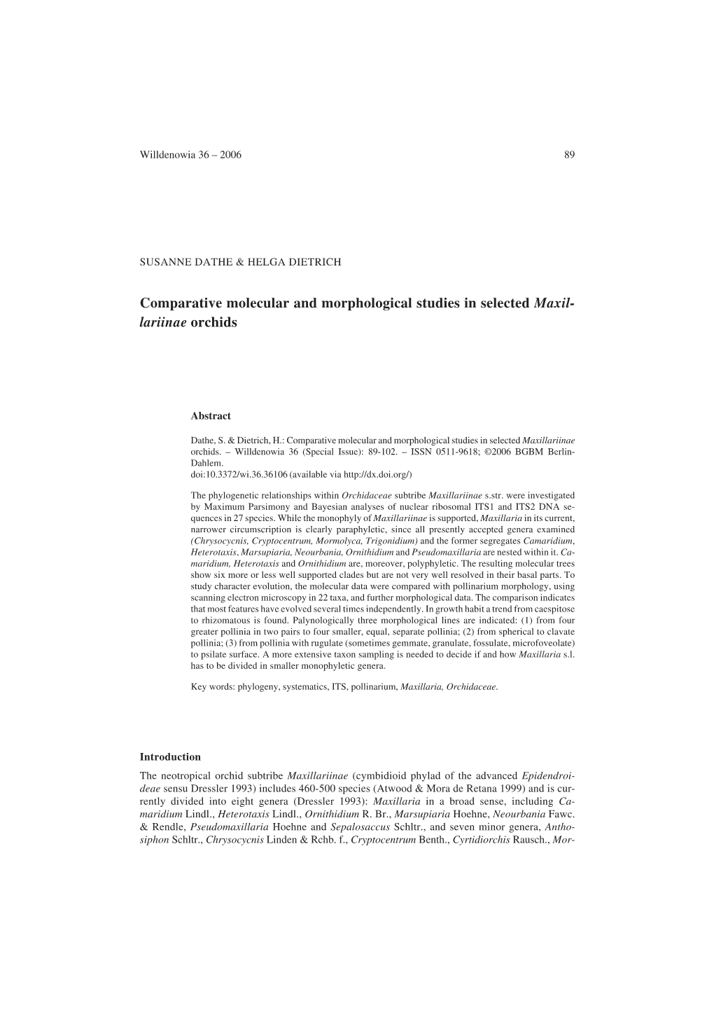 Comparative Molecular and Morphological Studies in Selected Maxil- Lariinae Orchids