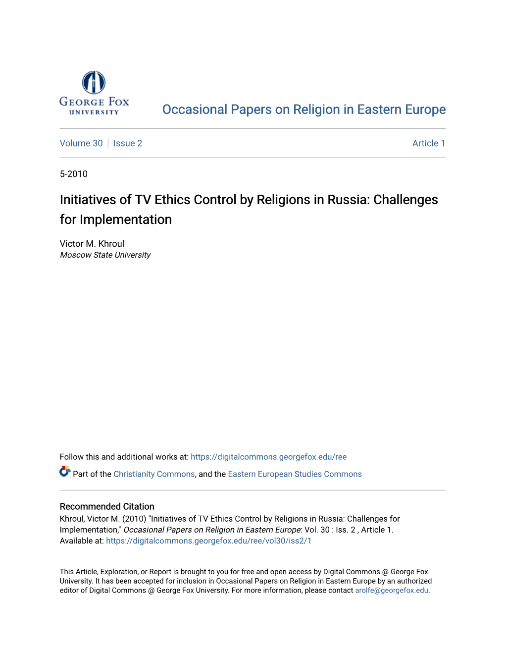 Initiatives of TV Ethics Control by Religions in Russia: Challenges for Implementation