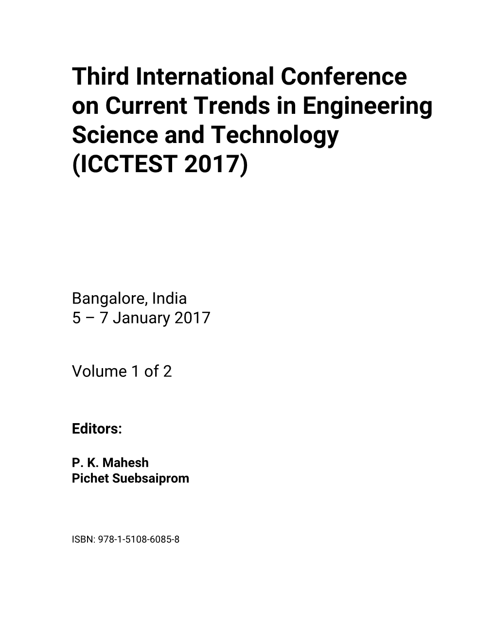 Third International Conference on Current Trends in Engineering