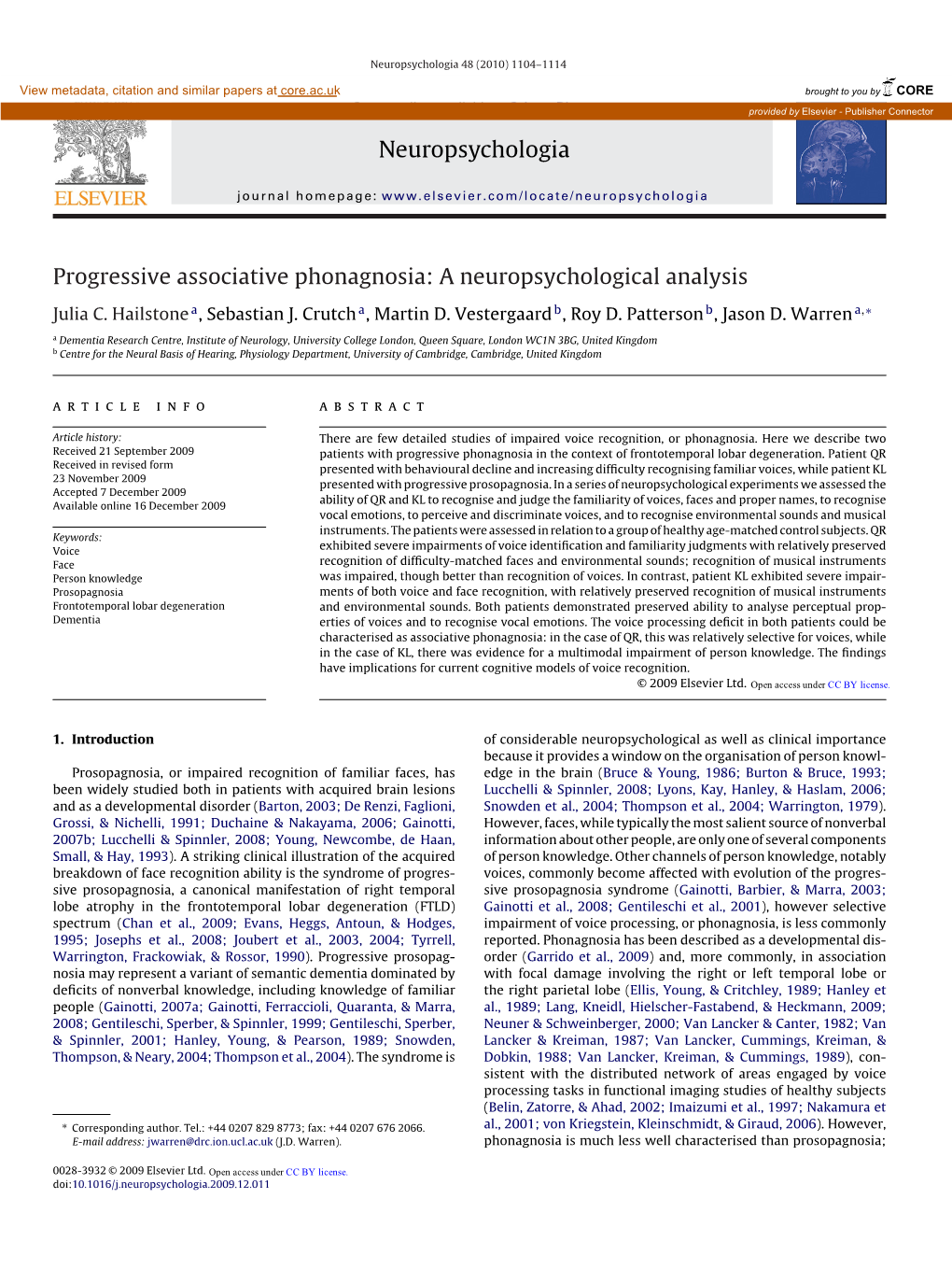 Progressive Associative Phonagnosia: a Neuropsychological Analysis