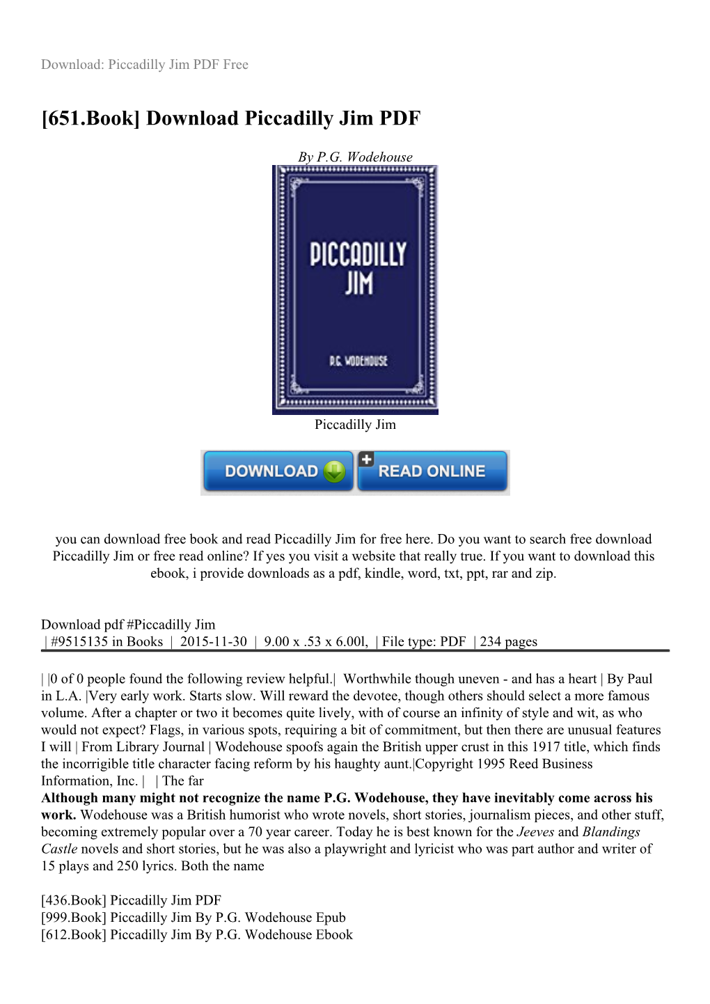 Download Piccadilly Jim PDF