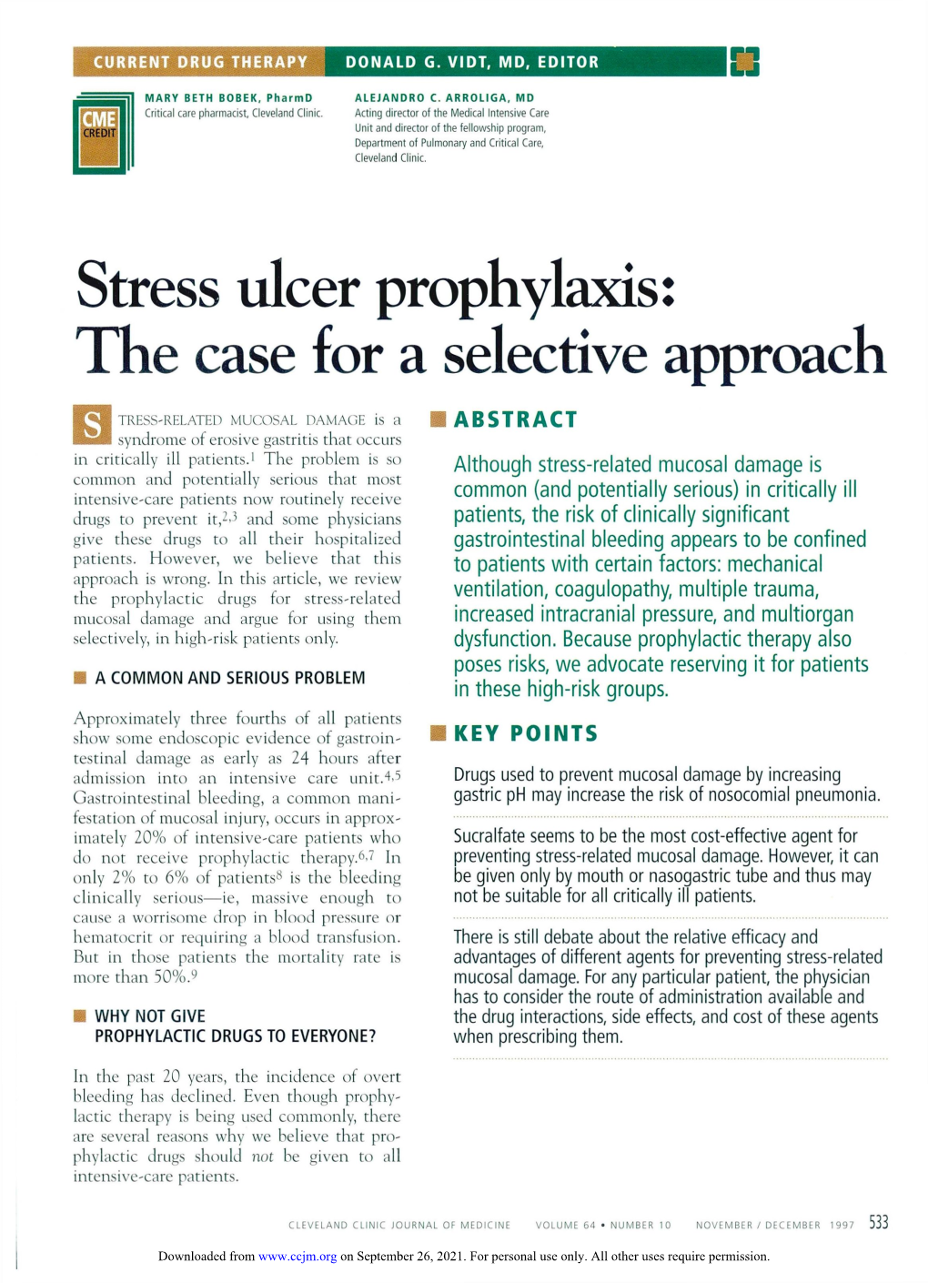 Stress Ulcer Prophylaxis: the Case for a Selective Approach