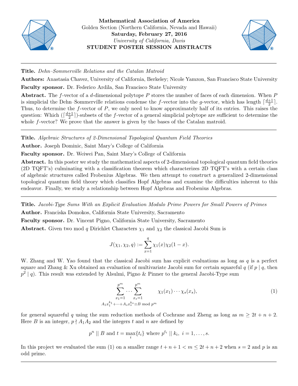 Mathematical Association of America Golden Section