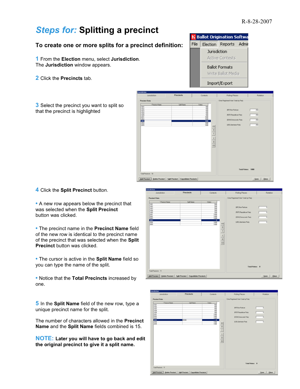 Steps For: Splitting a Precinct