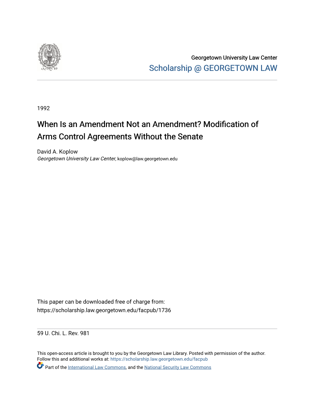 Modification of Arms Control Agreements Without the Senate