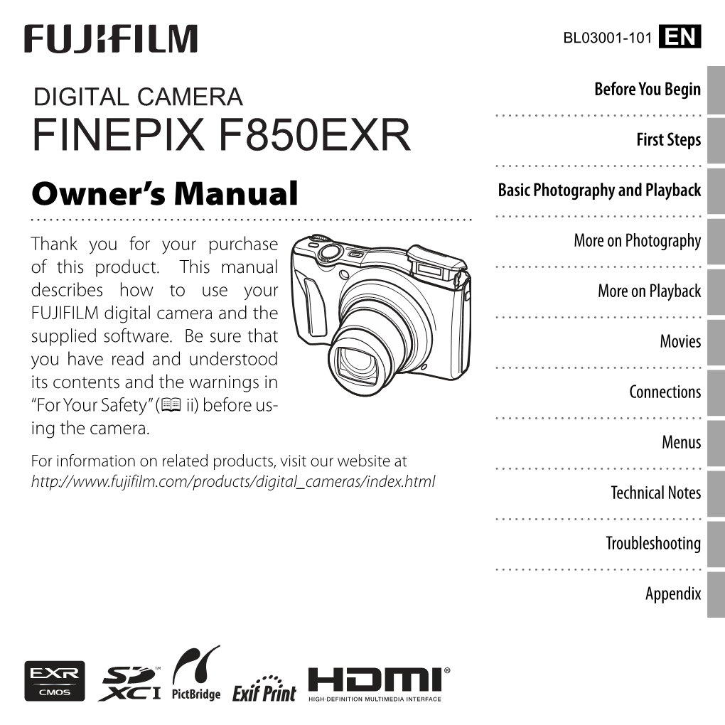 FINEPIX F850EXR First Steps Owner’S Manual Basic Photography and Playback