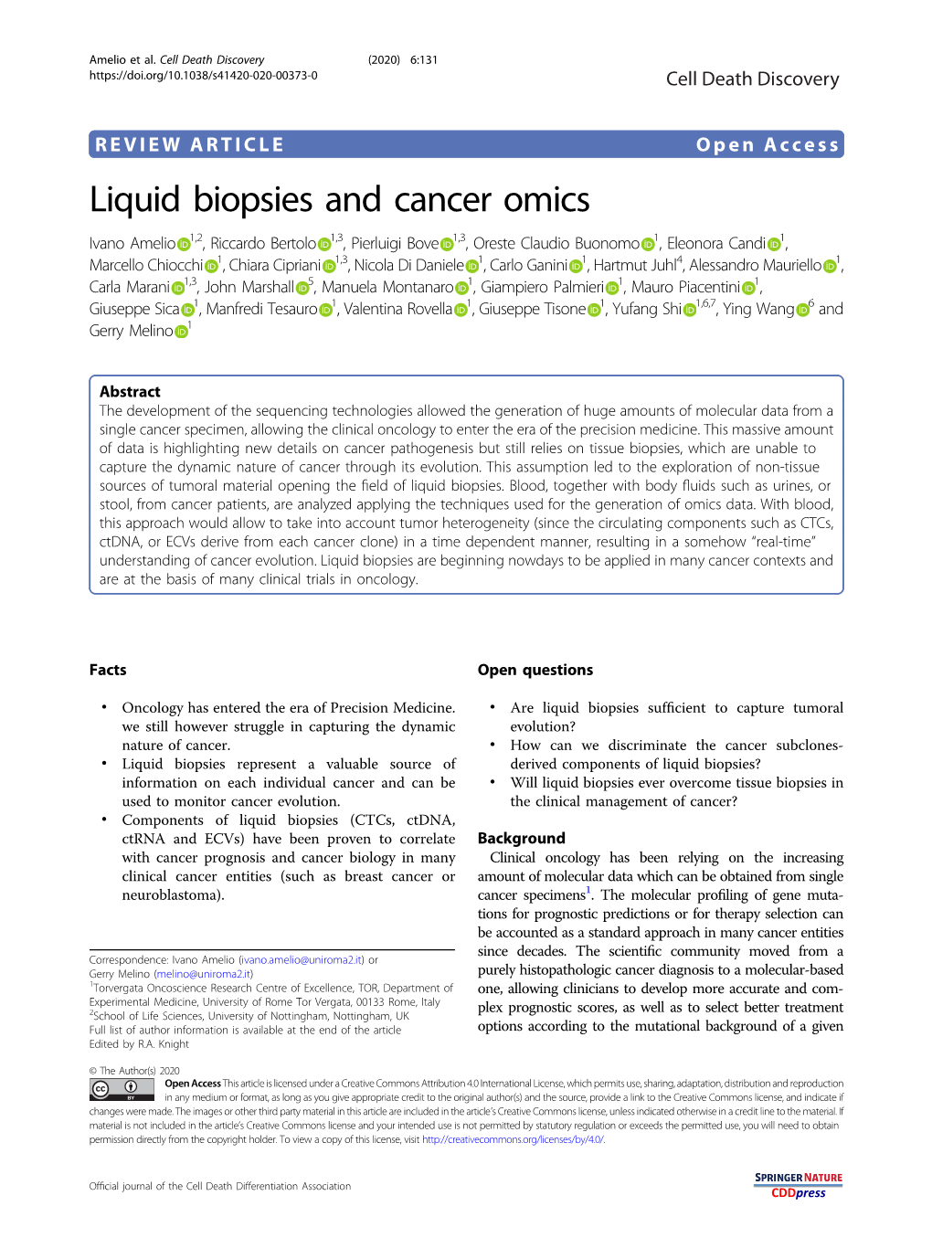Liquid Biopsies and Cancer Omics