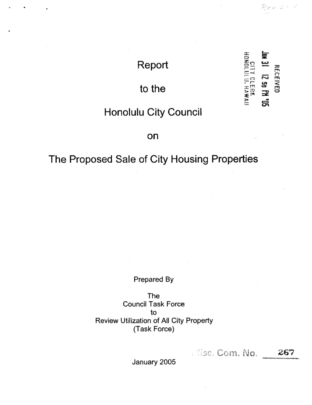 Report Honolulu City Council on the Proposed Sale of City Housing