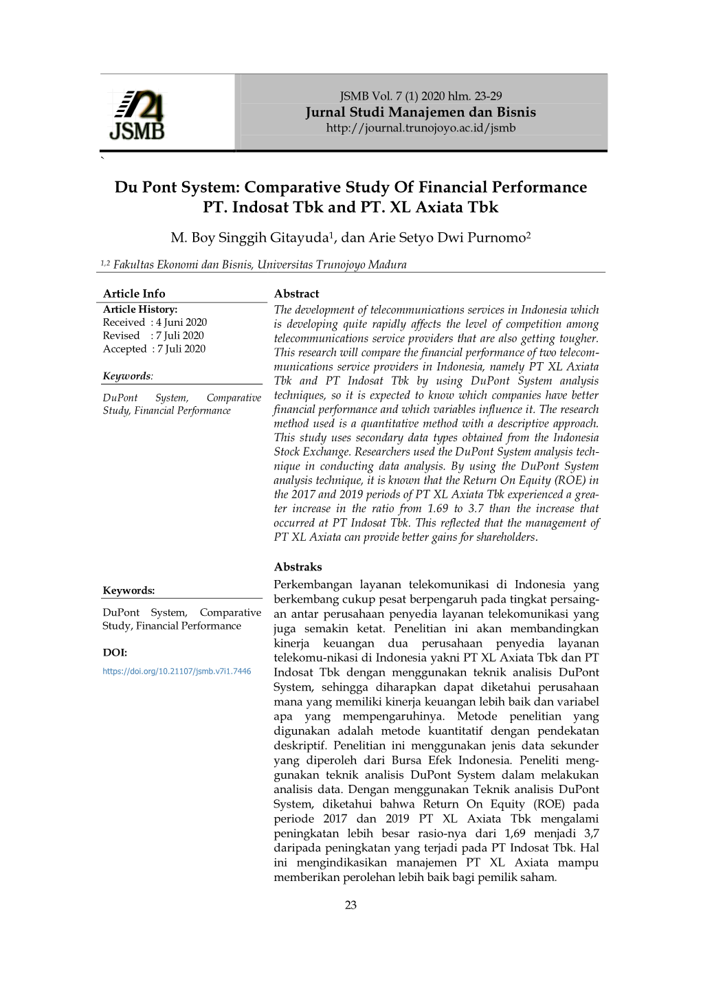Du Pont System: Comparative Study of Financial Performance PT