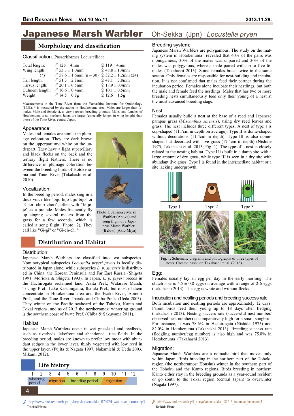 Japanese Marsh Warbler Oh-Sekka (Jpn) Locustella Pryeri Morphology and Classiﬁcation Breeding System: Japanese Marsh Warblers Are Polygamous