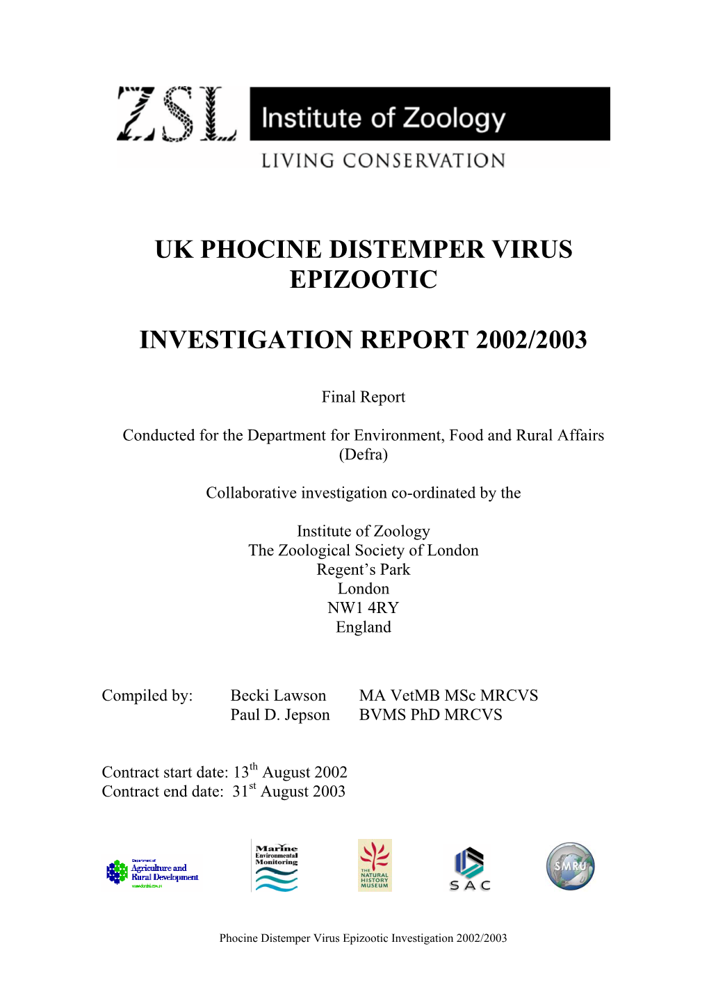 Uk Phocine Distemper Virus Epizootic