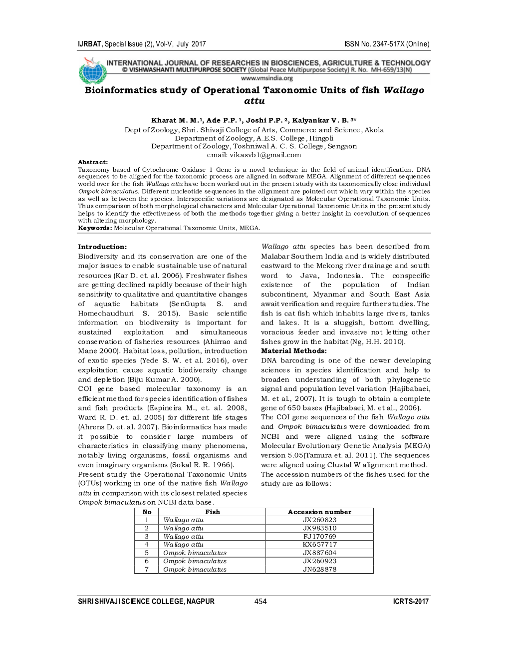 Bioinformatics Study of Operational Taxonomic Units of Fish Wallago Attu