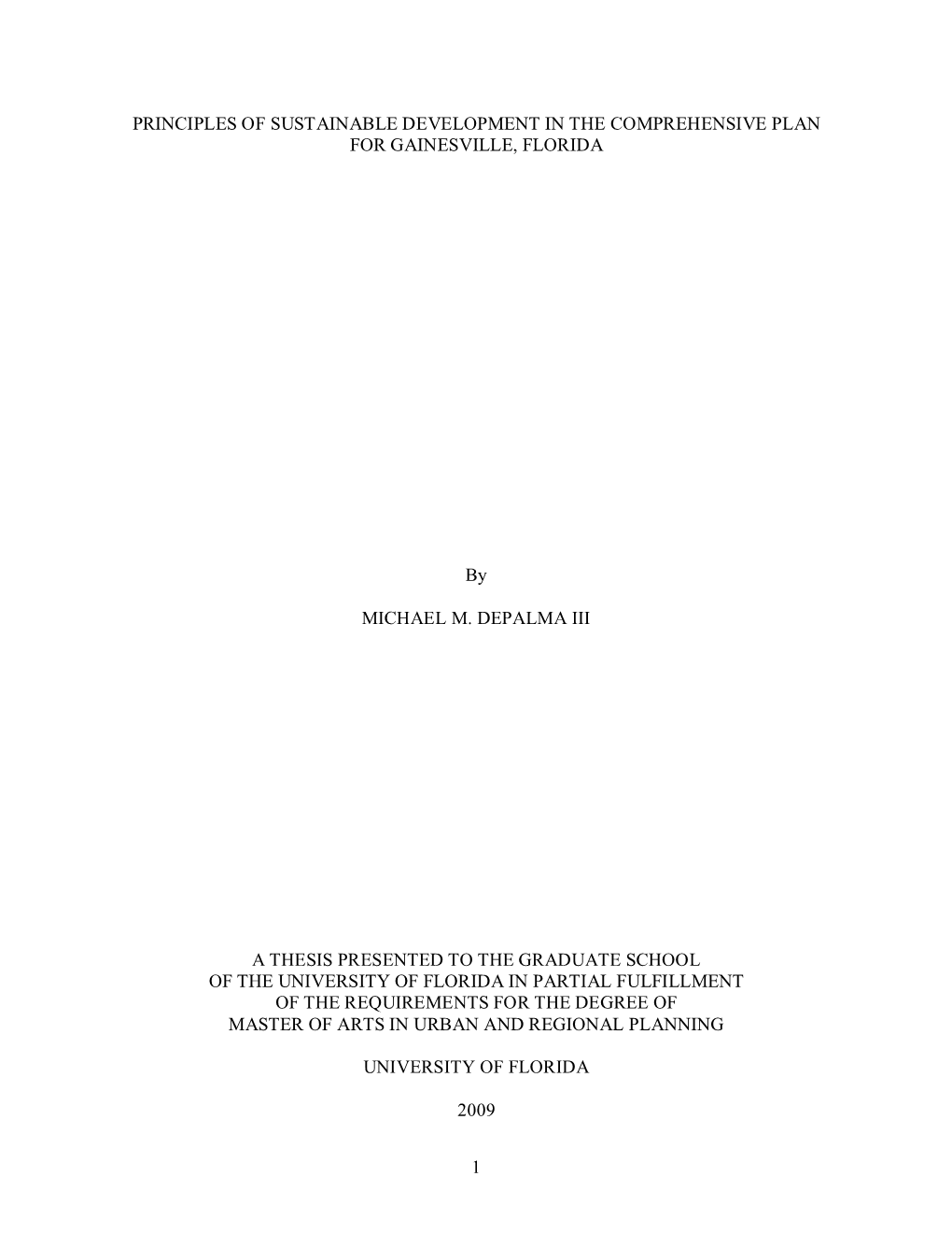 Principles of Sustainable Development in the Comprehensive Plan for Gainesville, Florida