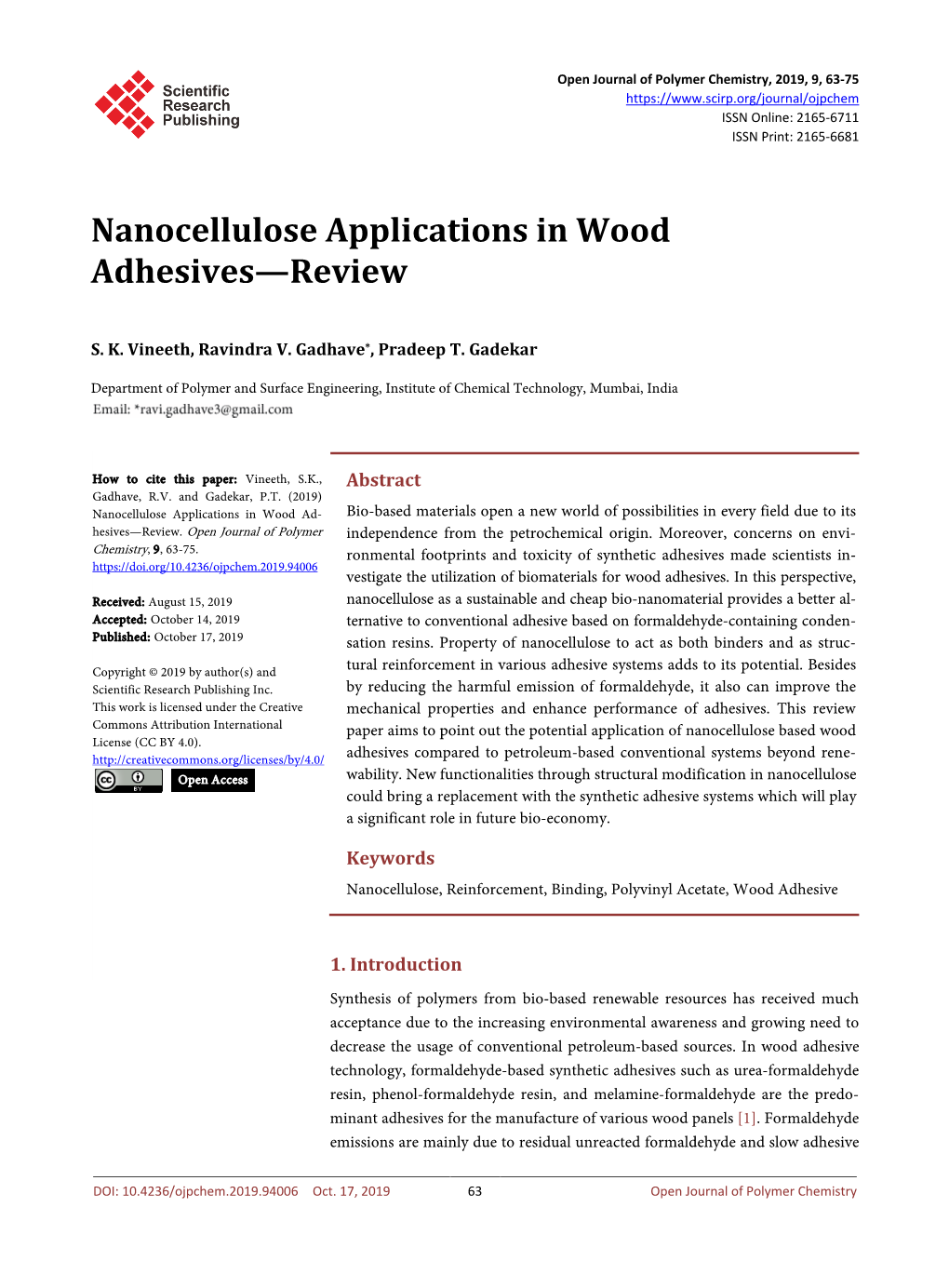 Nanocellulose Applications in Wood Adhesives—Review