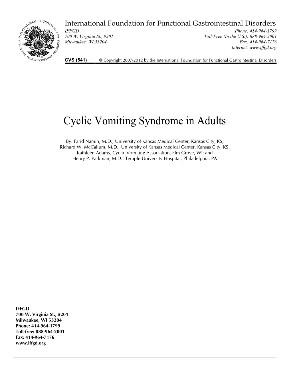 Cyclic Vomiting Syndrome in Adults